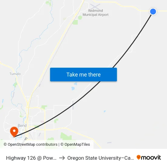 Highway 126 @ Powell Butte Church (S) to Oregon State University–Cascades (OSU–Cascades) map