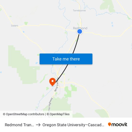 Redmond Transit Center to Oregon State University–Cascades (OSU–Cascades) map