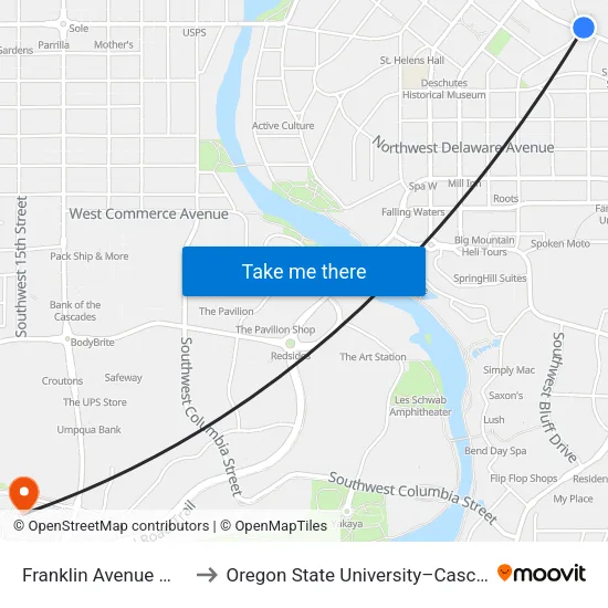 Franklin Avenue @ Lava Road (N) to Oregon State University–Cascades (OSU–Cascades) map