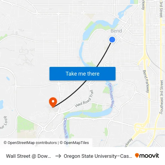 Wall Street @ Downtown Library (W) to Oregon State University–Cascades (OSU–Cascades) map