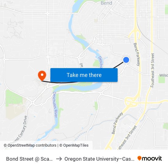 Bond Street @ Scalehouse Loop (E) to Oregon State University–Cascades (OSU–Cascades) map