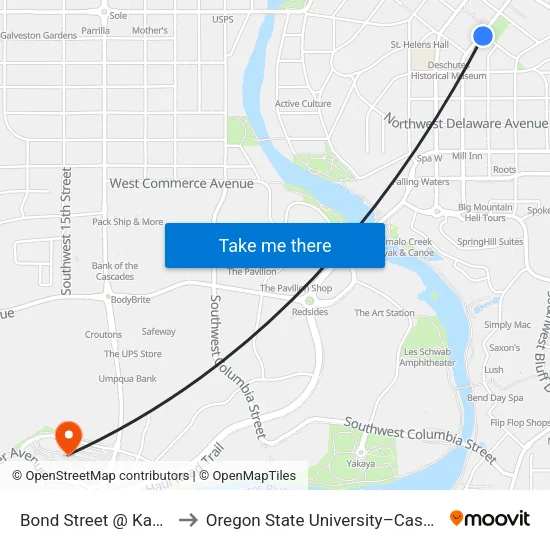 Bond Street @ Kansas Avenue (E) to Oregon State University–Cascades (OSU–Cascades) map