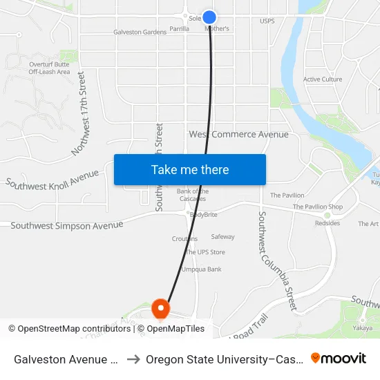 Galveston Avenue @ 13th Street (S) to Oregon State University–Cascades (OSU–Cascades) map