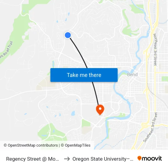 Regency Street @ Mount Washington Drive (W) to Oregon State University–Cascades (OSU–Cascades) map