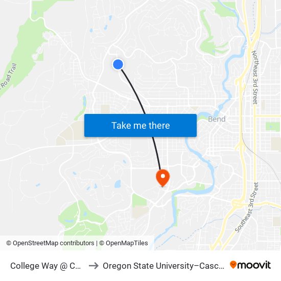 College Way @ Cocc Library (W) to Oregon State University–Cascades (OSU–Cascades) map