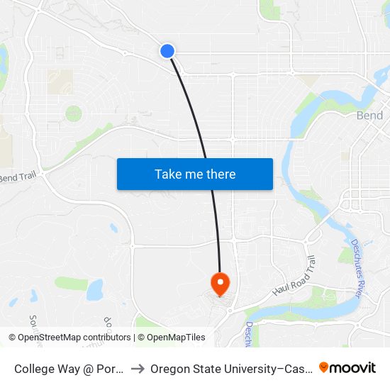 College Way @ Portland Avenue (W) to Oregon State University–Cascades (OSU–Cascades) map