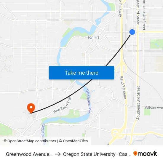 Greenwood Avenue @ 2nd Street (S) to Oregon State University–Cascades (OSU–Cascades) map