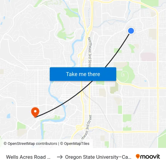 Wells Acres Road @ Daggett Lane (S) to Oregon State University–Cascades (OSU–Cascades) map