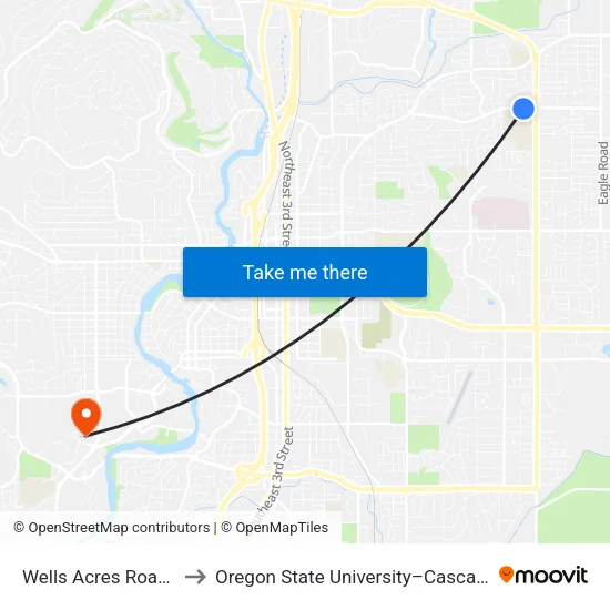 Wells Acres Road @ Mvhs (S) to Oregon State University–Cascades (OSU–Cascades) map