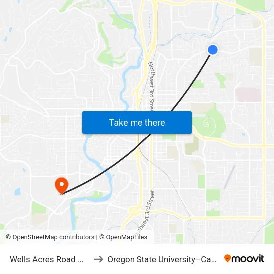 Wells Acres Road @ Village Court (N) to Oregon State University–Cascades (OSU–Cascades) map