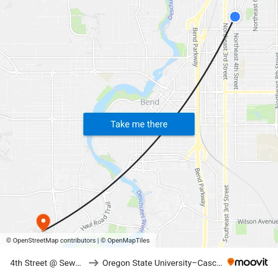 4th Street @ Seward Avenue (W) to Oregon State University–Cascades (OSU–Cascades) map