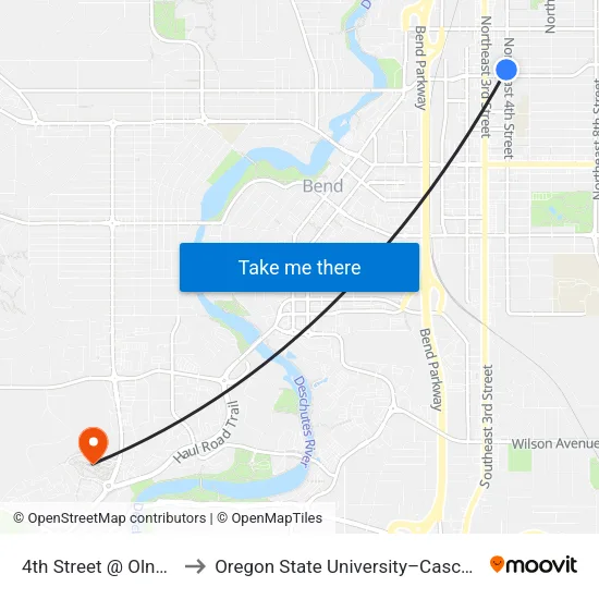 4th Street @ Olney Avenue (W) to Oregon State University–Cascades (OSU–Cascades) map