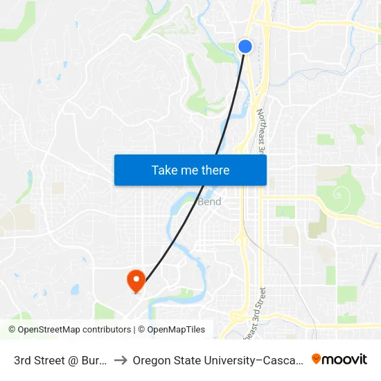 3rd Street @ Burger King (W) to Oregon State University–Cascades (OSU–Cascades) map
