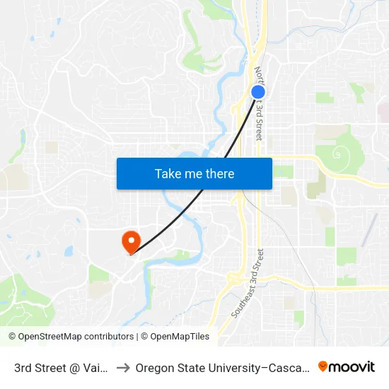 3rd Street @ Vail Avenue (W) to Oregon State University–Cascades (OSU–Cascades) map