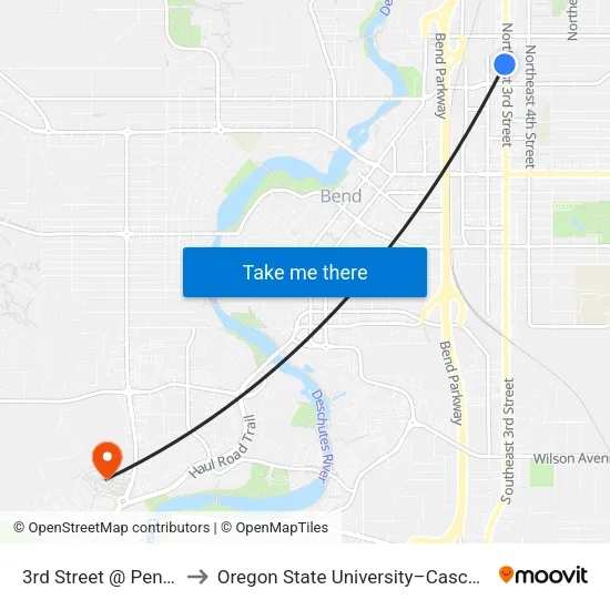 3rd Street @ Penn Avenue (W) to Oregon State University–Cascades (OSU–Cascades) map