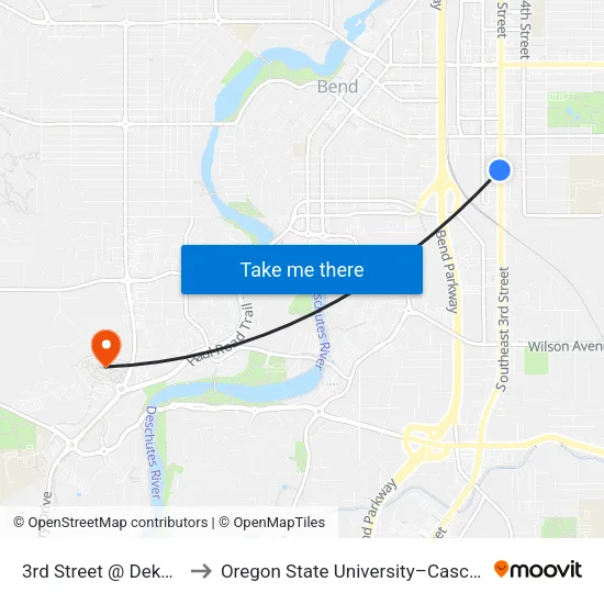 3rd Street @ Dekalb Avenue (W) to Oregon State University–Cascades (OSU–Cascades) map