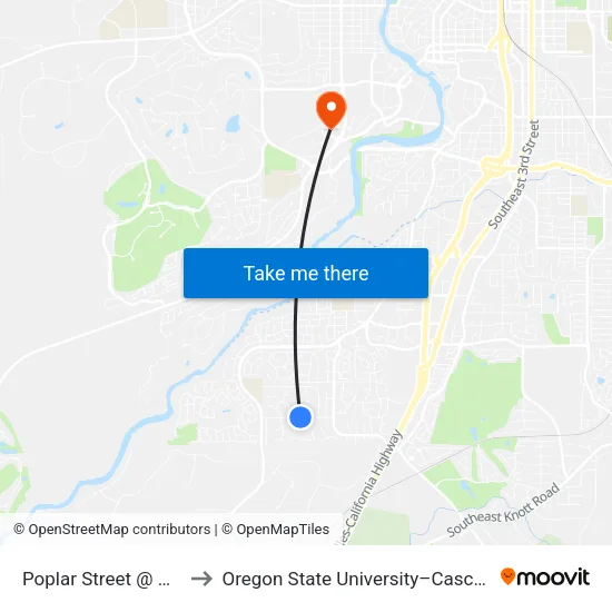 Poplar Street @ Onyx Street (N) to Oregon State University–Cascades (OSU–Cascades) map