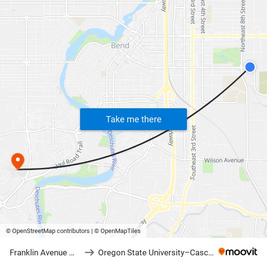 Franklin Avenue @ 9th Street (N) to Oregon State University–Cascades (OSU–Cascades) map