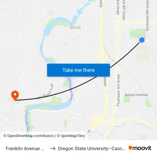 Franklin Avenue @ 7th Street (N) to Oregon State University–Cascades (OSU–Cascades) map