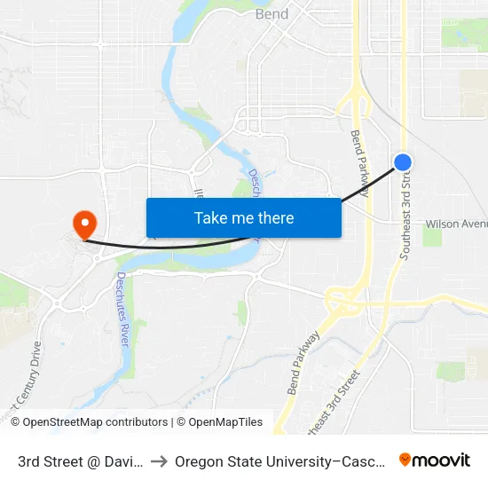 3rd Street @ Davis Avenue (W) to Oregon State University–Cascades (OSU–Cascades) map