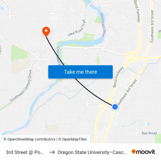 3rd Street @ Powers Road (W) to Oregon State University–Cascades (OSU–Cascades) map