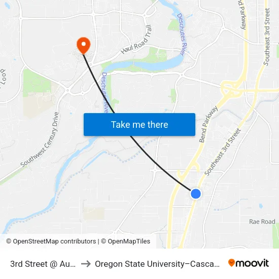 3rd Street @ Auto Lane (W) to Oregon State University–Cascades (OSU–Cascades) map