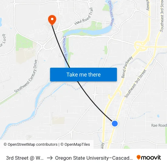 3rd Street @ Walmart (W) to Oregon State University–Cascades (OSU–Cascades) map
