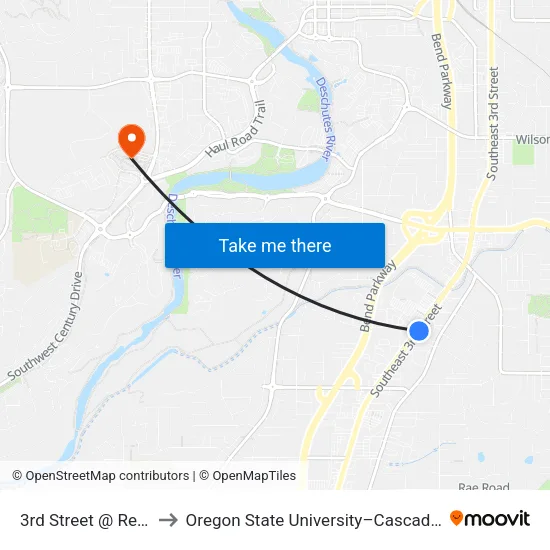 3rd Street @ Reed Lane (E) to Oregon State University–Cascades (OSU–Cascades) map