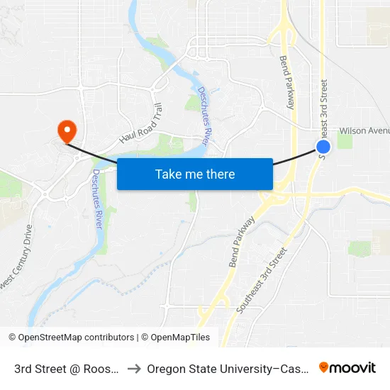 3rd Street @ Roosevelt Avenue (E) to Oregon State University–Cascades (OSU–Cascades) map