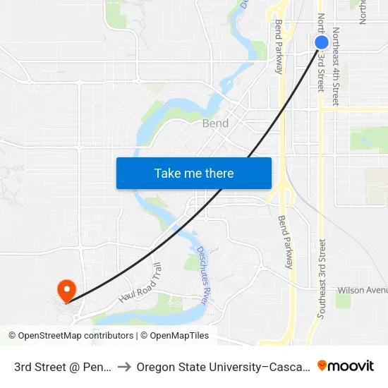 3rd Street @ Penn Avenue (E) to Oregon State University–Cascades (OSU–Cascades) map