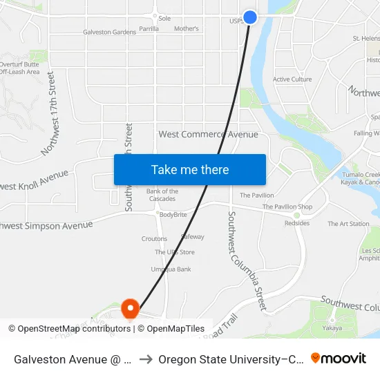 Galveston Avenue @ Harmon Boulevard (S) to Oregon State University–Cascades (OSU–Cascades) map