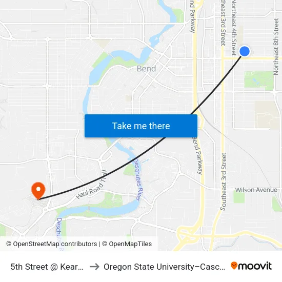 5th Street @ Kearney Avenue (E) to Oregon State University–Cascades (OSU–Cascades) map