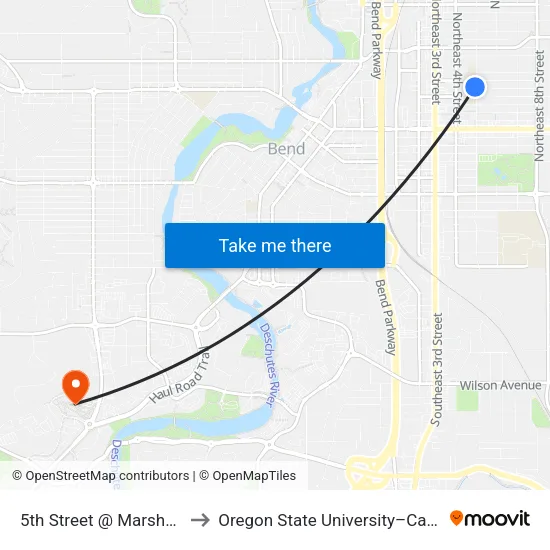5th Street @ Marshall High School (W) to Oregon State University–Cascades (OSU–Cascades) map