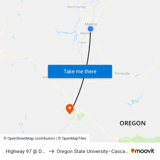 Highway 97 @ Dollar Tree (W) to Oregon State University–Cascades (OSU–Cascades) map