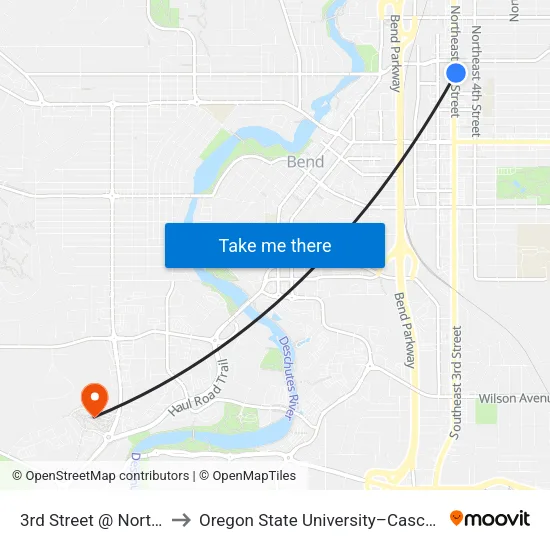 3rd Street @ Norton Avenue (E) to Oregon State University–Cascades (OSU–Cascades) map