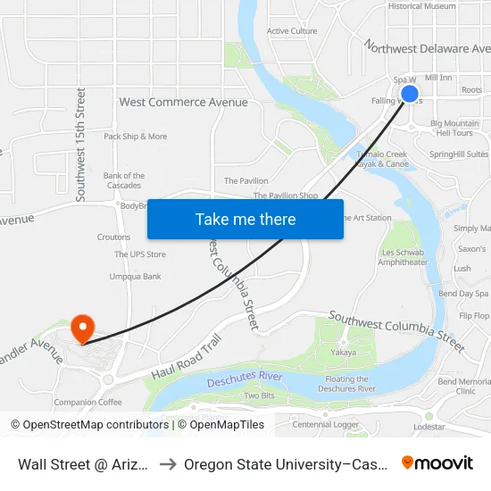 Wall Street @ Arizona Avenue (W) to Oregon State University–Cascades (OSU–Cascades) map