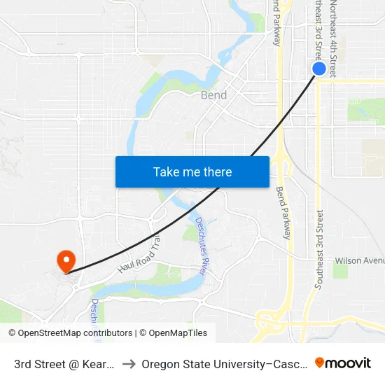 3rd Street @ Kearney Avenue (E) to Oregon State University–Cascades (OSU–Cascades) map