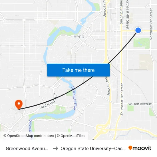 Greenwood Avenue @ 6th Street (N) to Oregon State University–Cascades (OSU–Cascades) map