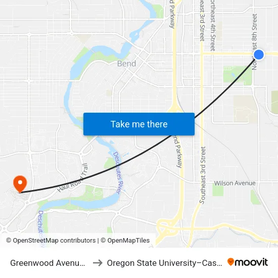 Greenwood Avenue @ 9th Street (S) to Oregon State University–Cascades (OSU–Cascades) map