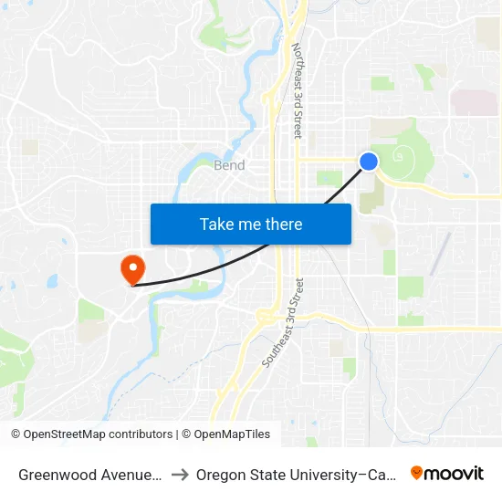 Greenwood Avenue @ 12th Street (S) to Oregon State University–Cascades (OSU–Cascades) map