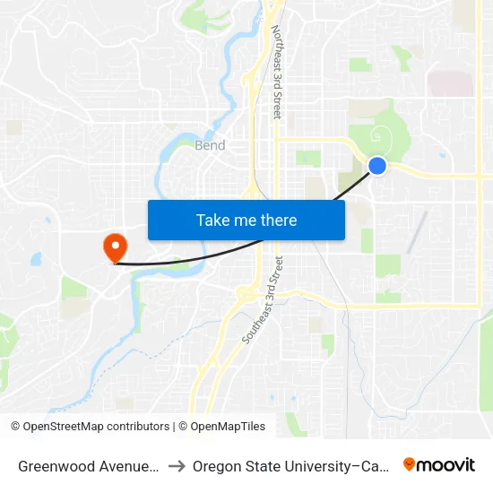 Greenwood Avenue @ 15th Street (S) to Oregon State University–Cascades (OSU–Cascades) map