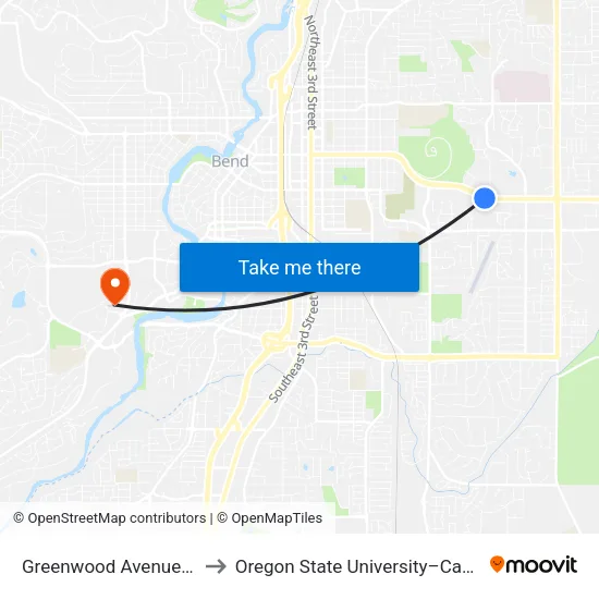 Greenwood Avenue @ Azure Drive (S) to Oregon State University–Cascades (OSU–Cascades) map