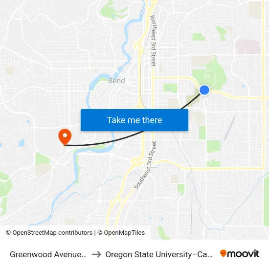 Greenwood Avenue @ 15th Street (N) to Oregon State University–Cascades (OSU–Cascades) map