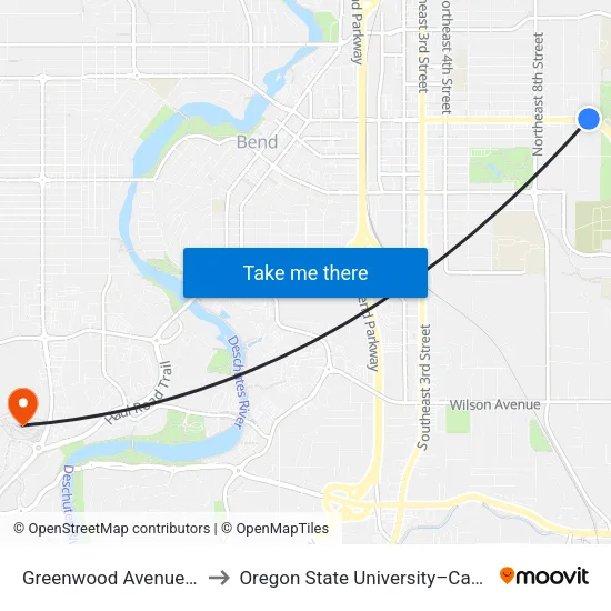 Greenwood Avenue @ 12th Street (N) to Oregon State University–Cascades (OSU–Cascades) map
