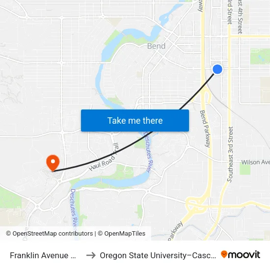 Franklin Avenue @ 2nd Street (S) to Oregon State University–Cascades (OSU–Cascades) map