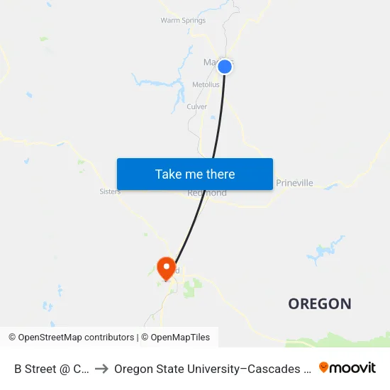 B Street @ Cocc (N) to Oregon State University–Cascades (OSU–Cascades) map