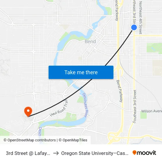 3rd Street @ Lafayette Avenue (W) to Oregon State University–Cascades (OSU–Cascades) map
