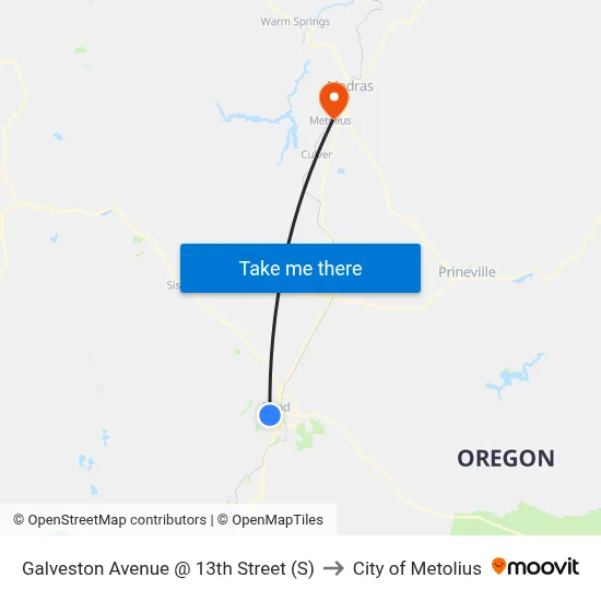 Galveston Avenue @ 13th Street (S) to City of Metolius map