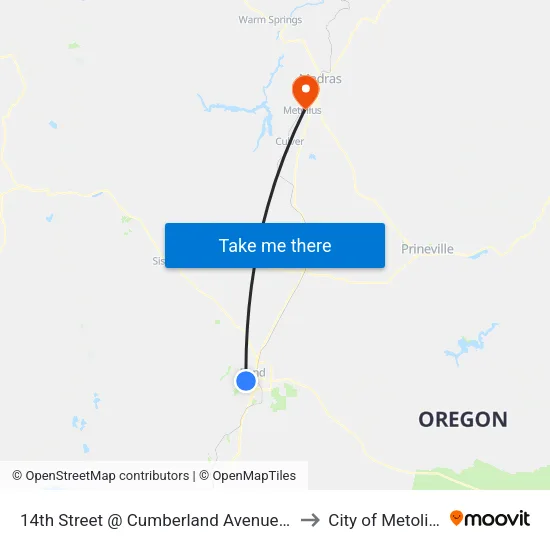 14th Street @ Cumberland Avenue (E) to City of Metolius map
