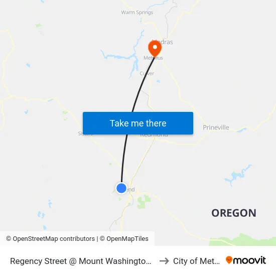 Regency Street @ Mount Washington Drive (W) to City of Metolius map